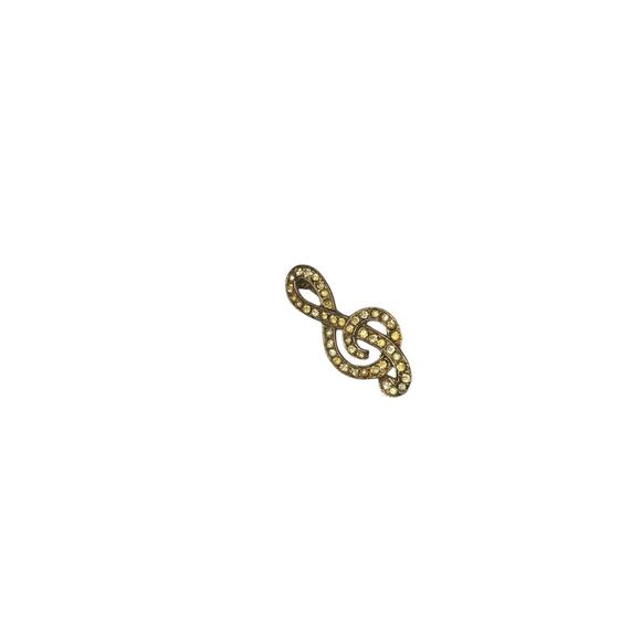 Rhinestone Musical Note Treble Clef Brooch Pin - Picture 3 of 5